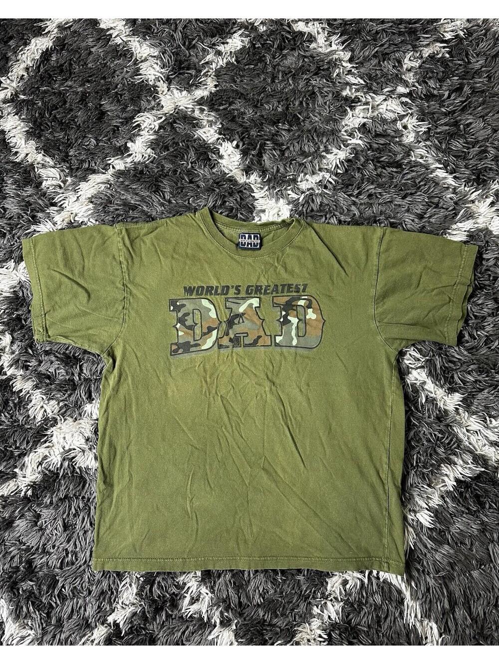 Worlds Greatest Dad T Shirt Mens Large L Olive Green Camo Graphic Tee